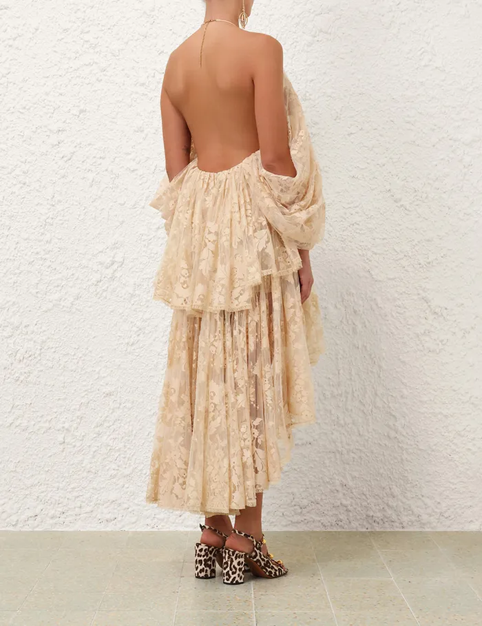 Women Zimmermann Clothing Illustration Lace Mini Dress Cream