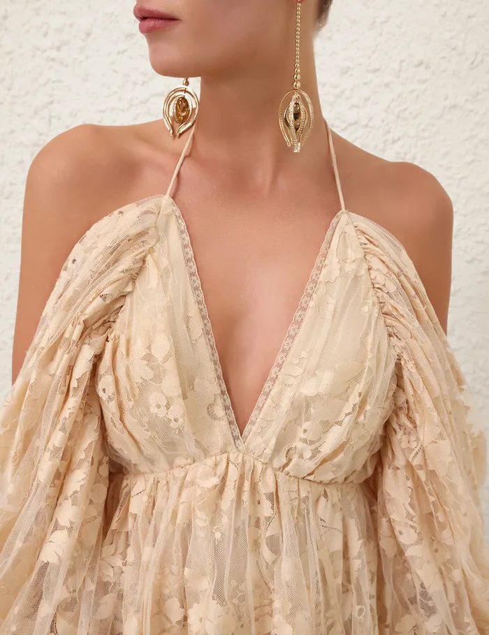 Women Zimmermann Clothing Illustration Lace Mini Dress Cream