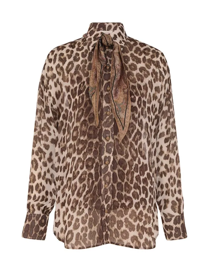Women Zimmermann Clothing Illustration Leopard Shirt Chocolate Leopard