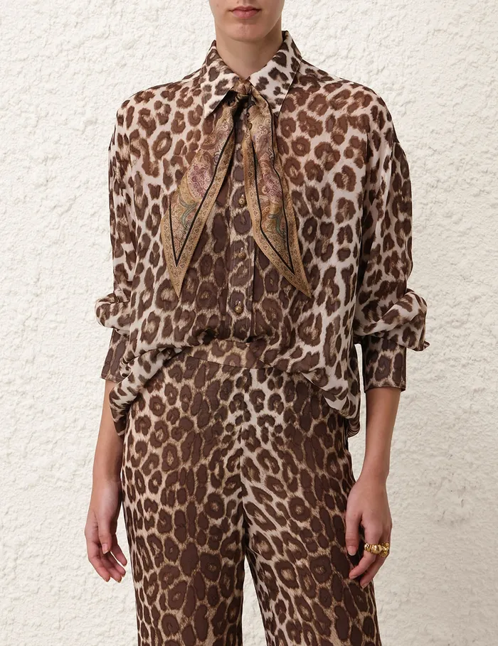 Women Zimmermann Clothing Illustration Leopard Shirt Chocolate Leopard