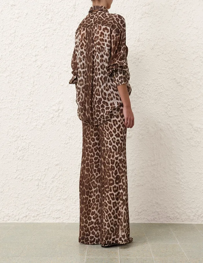 Women Zimmermann Clothing Illustration Leopard Shirt Chocolate Leopard