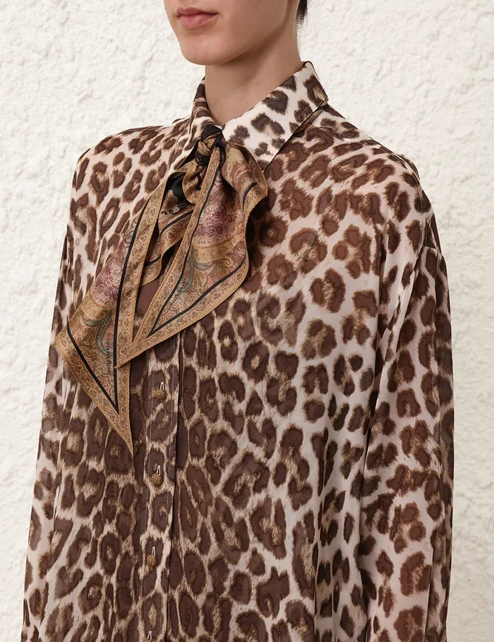 Women Zimmermann Clothing Illustration Leopard Shirt Chocolate Leopard