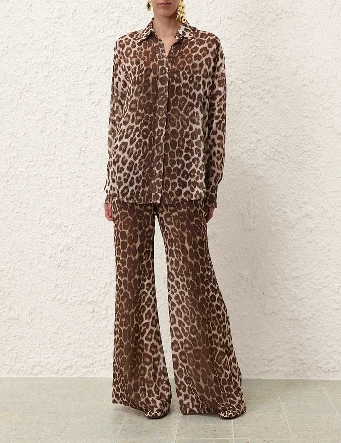 Women Zimmermann Clothing Illustration Leopard Shirt Chocolate Leopard