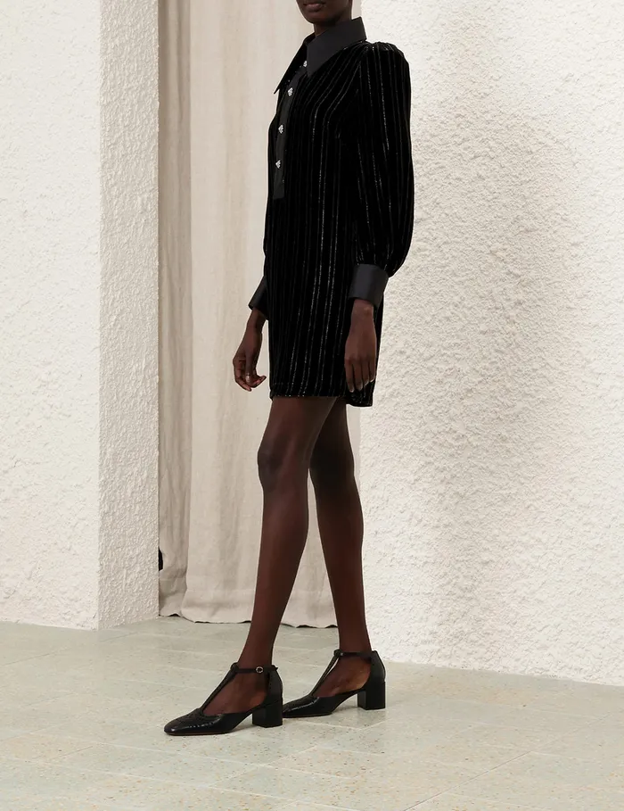 Women Zimmermann Clothing Illustration Velvet Mini Dress Blacksilver