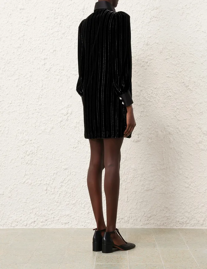Women Zimmermann Clothing Illustration Velvet Mini Dress Blacksilver