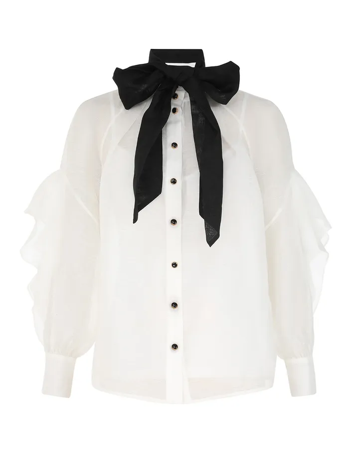 Women Zimmermann Clothing Illustration Waterfall Shirt Ivory