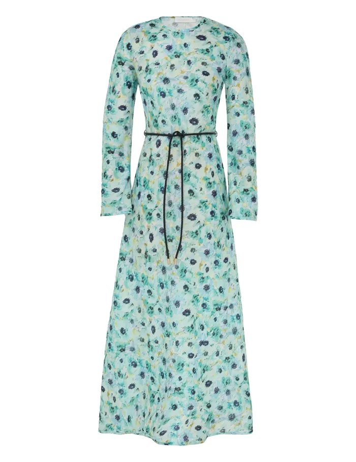 Women Zimmermann Clothing Lightburst Bias Long Dress Aqua Floral