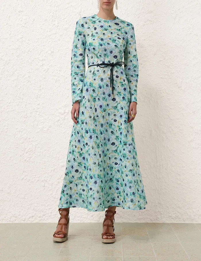 Women Zimmermann Clothing Lightburst Bias Long Dress Aqua Floral