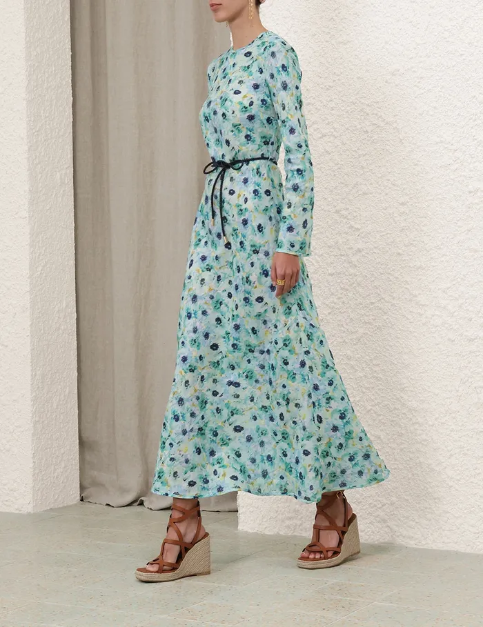 Women Zimmermann Clothing Lightburst Bias Long Dress Aqua Floral