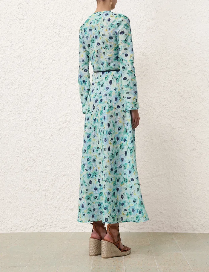 Women Zimmermann Clothing Lightburst Bias Long Dress Aqua Floral