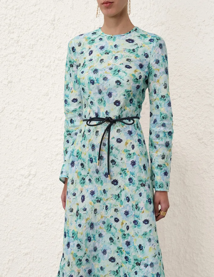 Women Zimmermann Clothing Lightburst Bias Long Dress Aqua Floral