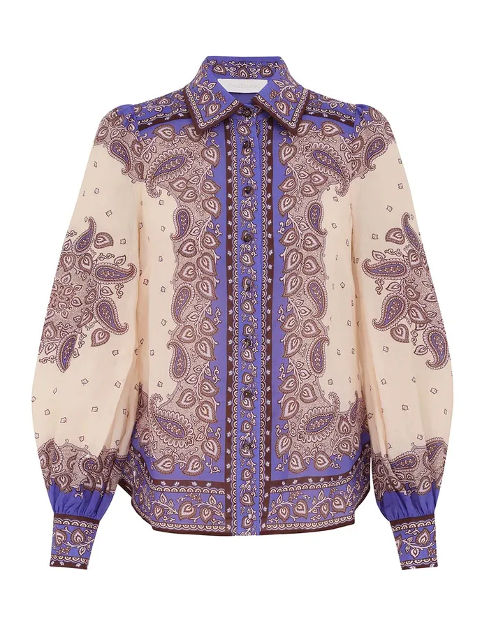 Women Zimmermann Clothing Maxine Blouson Shirt Purple Paisley