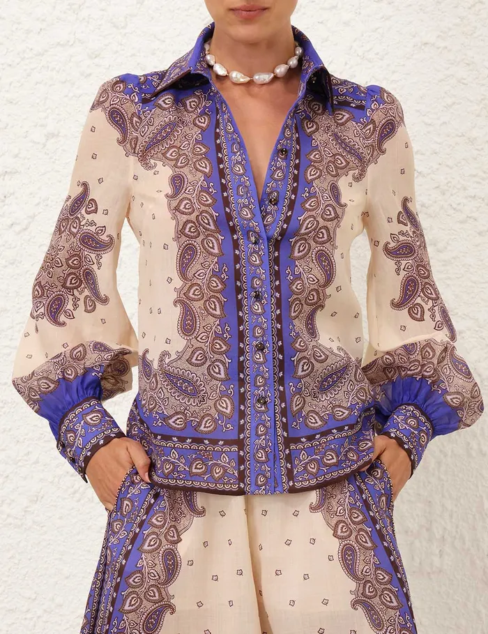 Women Zimmermann Clothing Maxine Blouson Shirt Purple Paisley