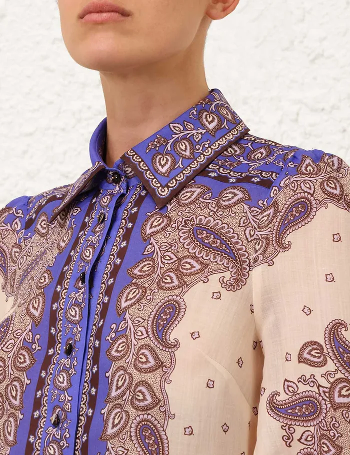 Women Zimmermann Clothing Maxine Blouson Shirt Purple Paisley