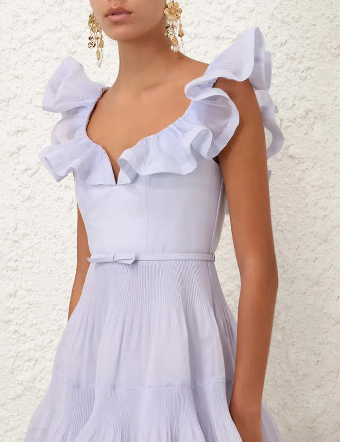 Women Zimmermann Clothing Pleated Frill Mini Dress Light Blue