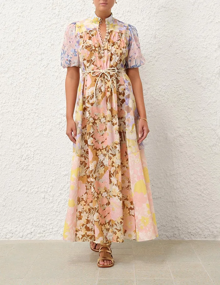 Women Zimmermann Clothing Pop Puff Sleeve Maxi Dress Spliced