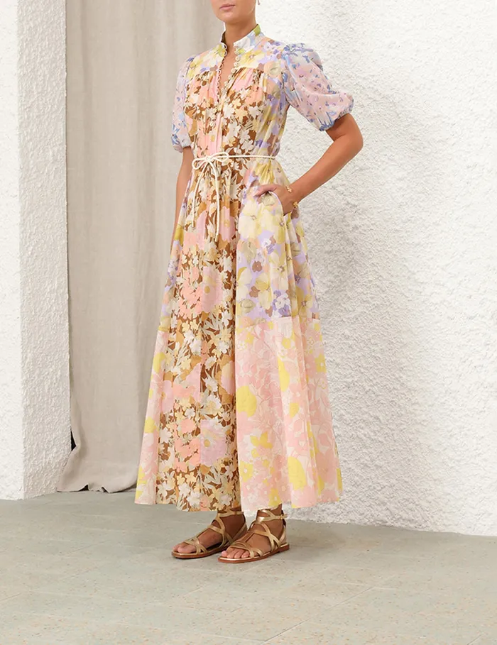 Women Zimmermann Clothing Pop Puff Sleeve Maxi Dress Spliced