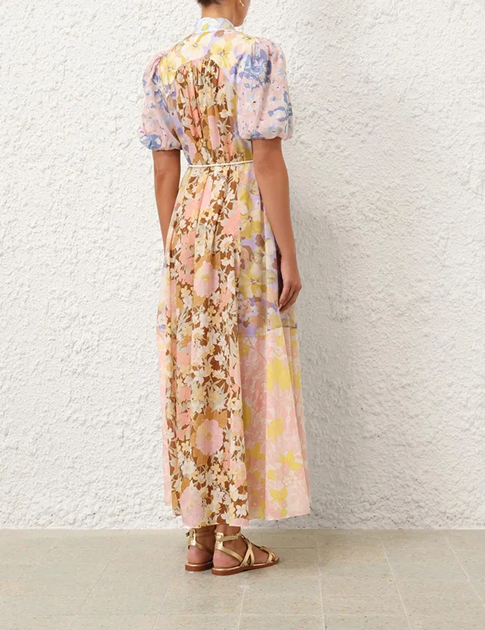 Women Zimmermann Clothing Pop Puff Sleeve Maxi Dress Spliced