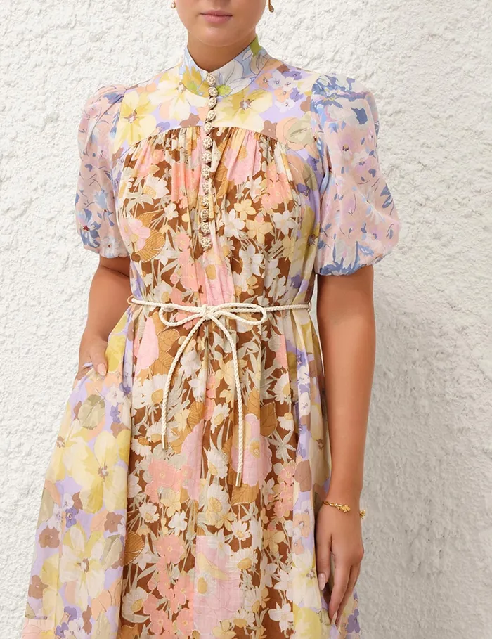 Women Zimmermann Clothing Pop Puff Sleeve Maxi Dress Spliced