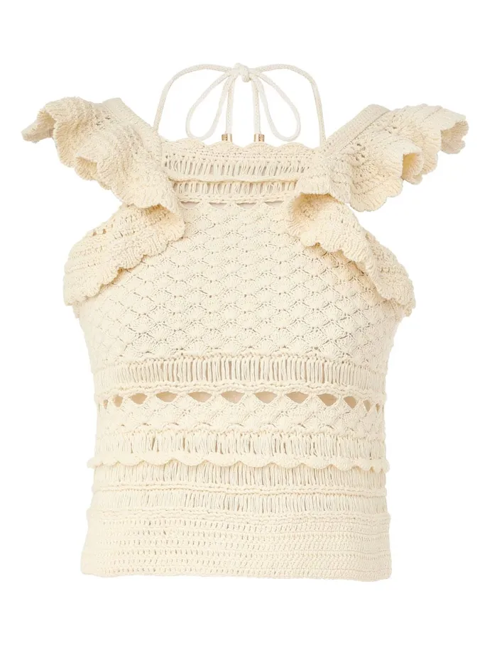Women Zimmermann Clothing Waverly Crochet Halter Tank Cream