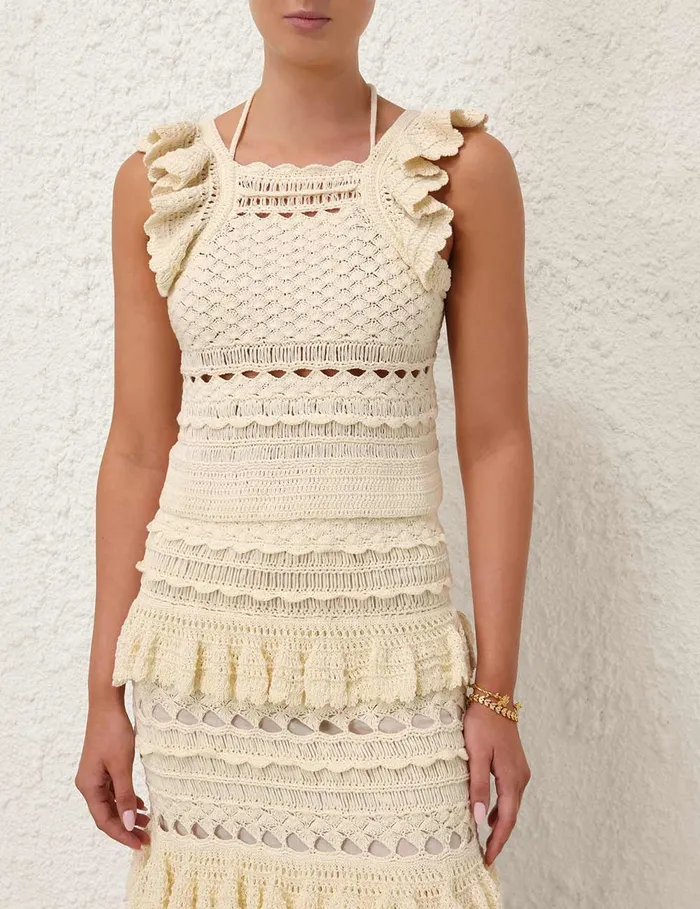Women Zimmermann Clothing Waverly Crochet Halter Tank Cream