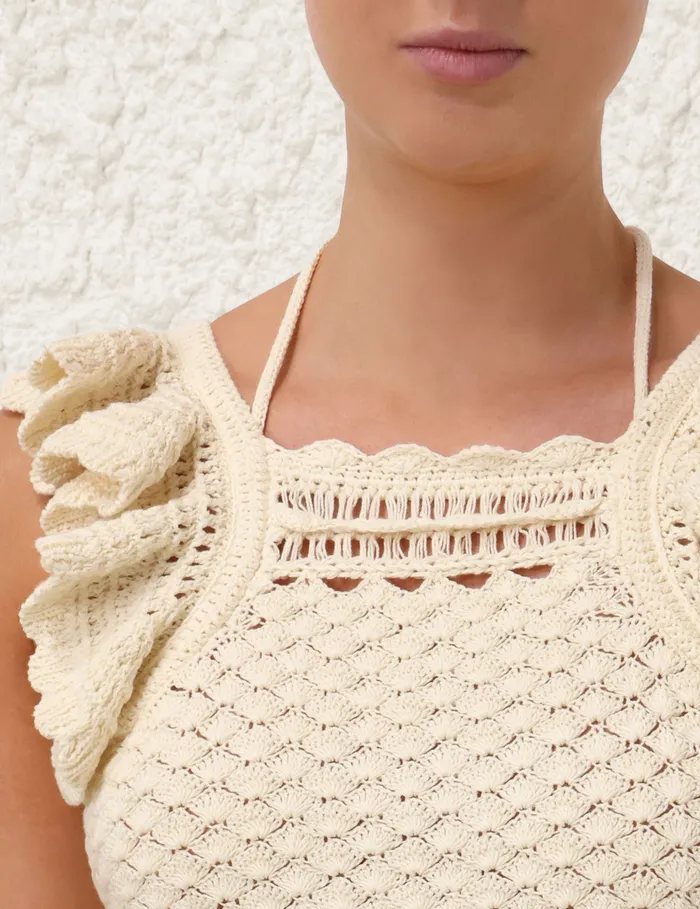 Women Zimmermann Clothing Waverly Crochet Halter Tank Cream