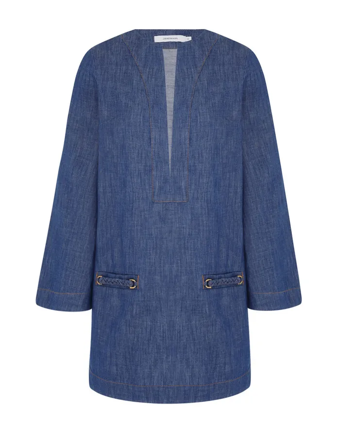 Women Zimmermann Clothing Wylie Denim Tunic Dress Railway Blue