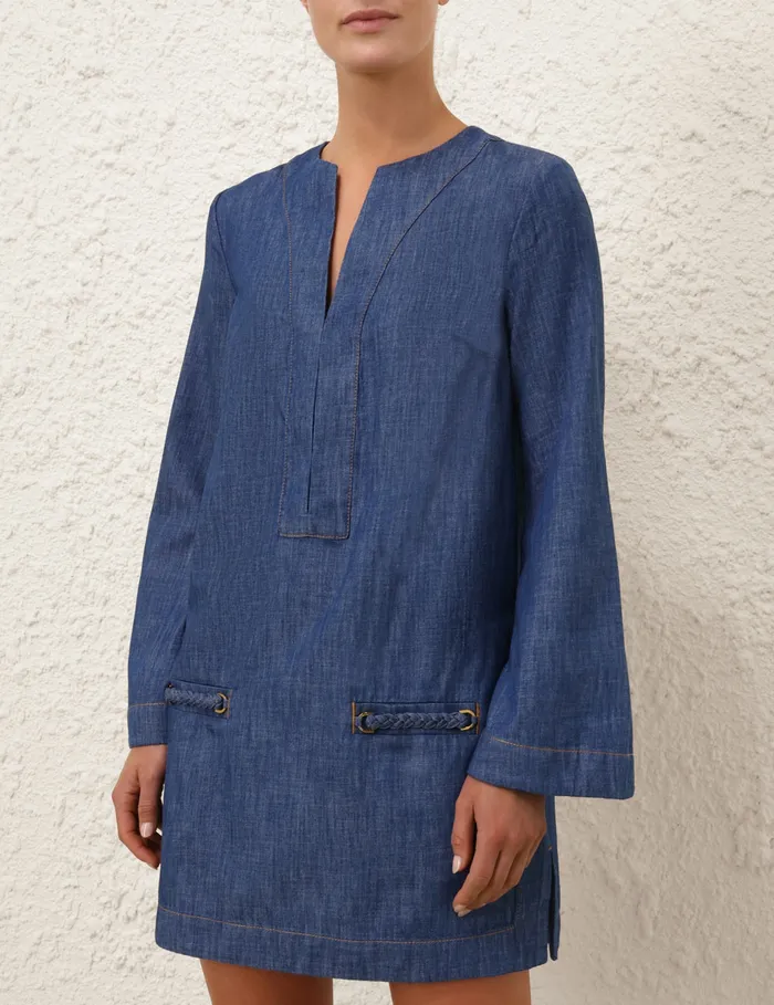 Women Zimmermann Clothing Wylie Denim Tunic Dress Railway Blue