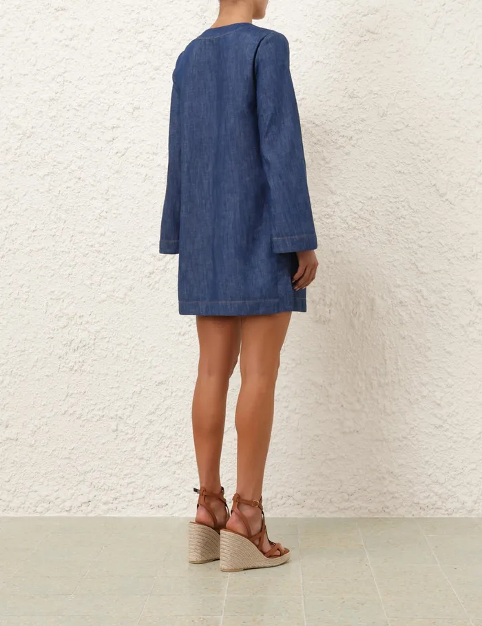 Women Zimmermann Clothing Wylie Denim Tunic Dress Railway Blue