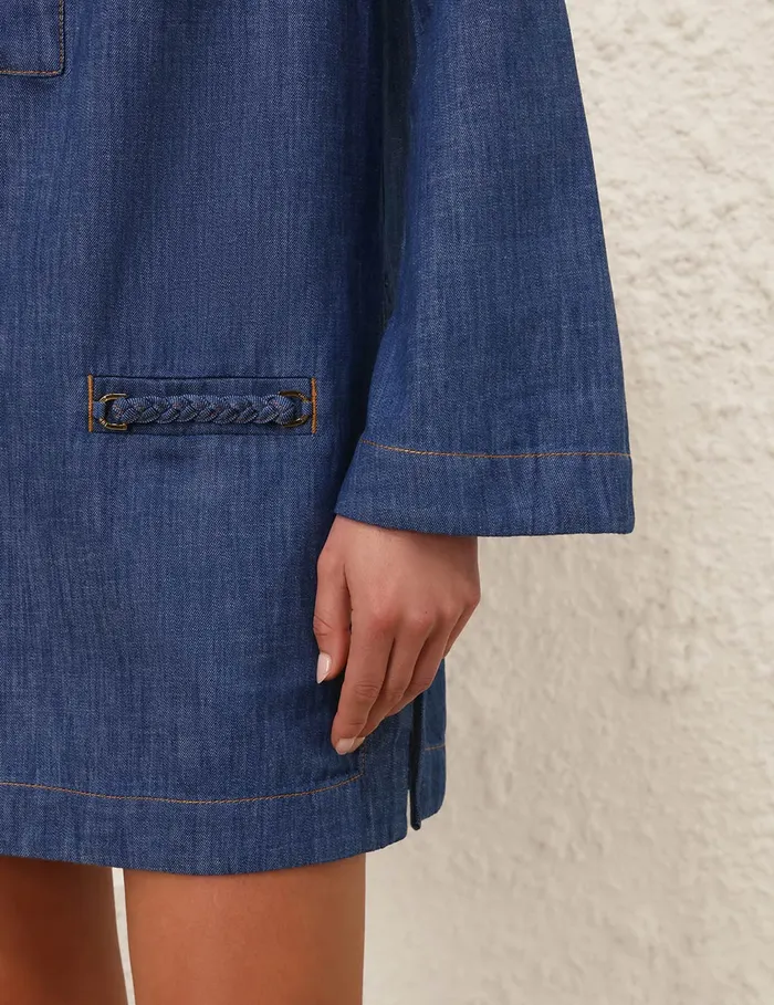 Women Zimmermann Clothing Wylie Denim Tunic Dress Railway Blue