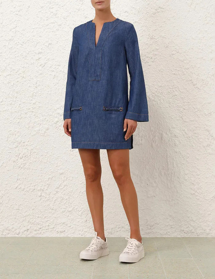 Women Zimmermann Clothing Wylie Denim Tunic Dress Railway Blue