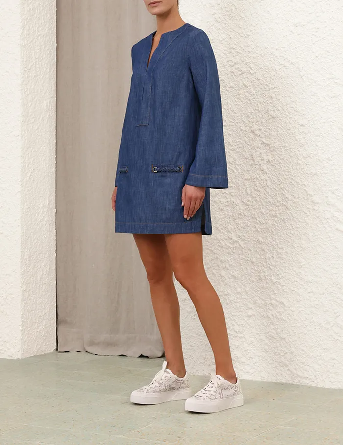 Women Zimmermann Clothing Wylie Denim Tunic Dress Railway Blue
