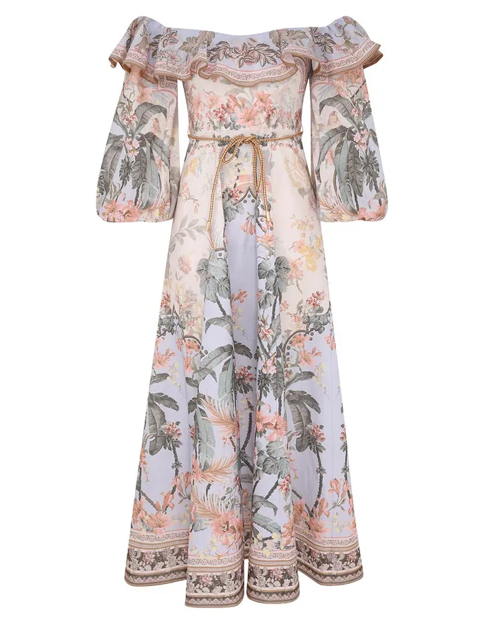Women Zimmermann Clothing Wylie OffShoulder Midi Dress Blue Floral