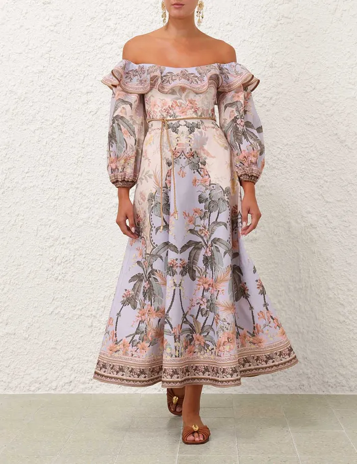 Women Zimmermann Clothing Wylie OffShoulder Midi Dress Blue Floral