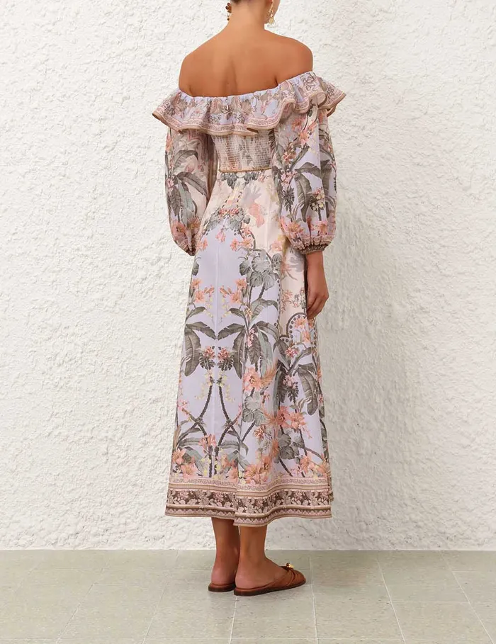 Women Zimmermann Clothing Wylie OffShoulder Midi Dress Blue Floral
