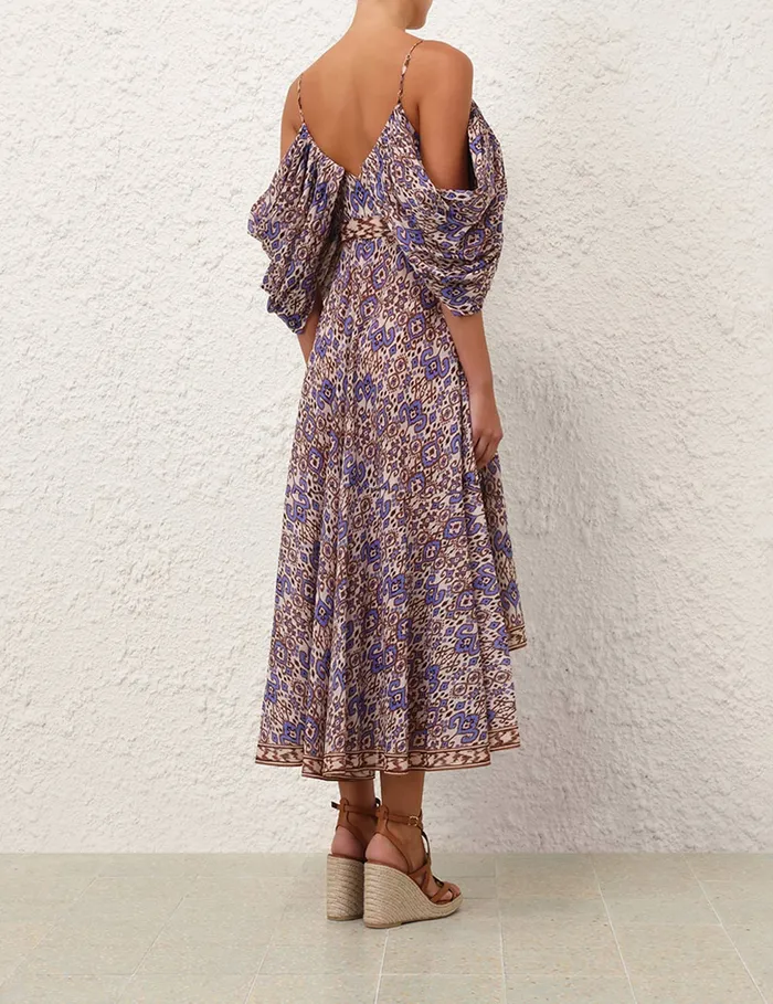 Women Zimmermann Clothing Wylie Wrap Midi Dress Cornflower Ikat