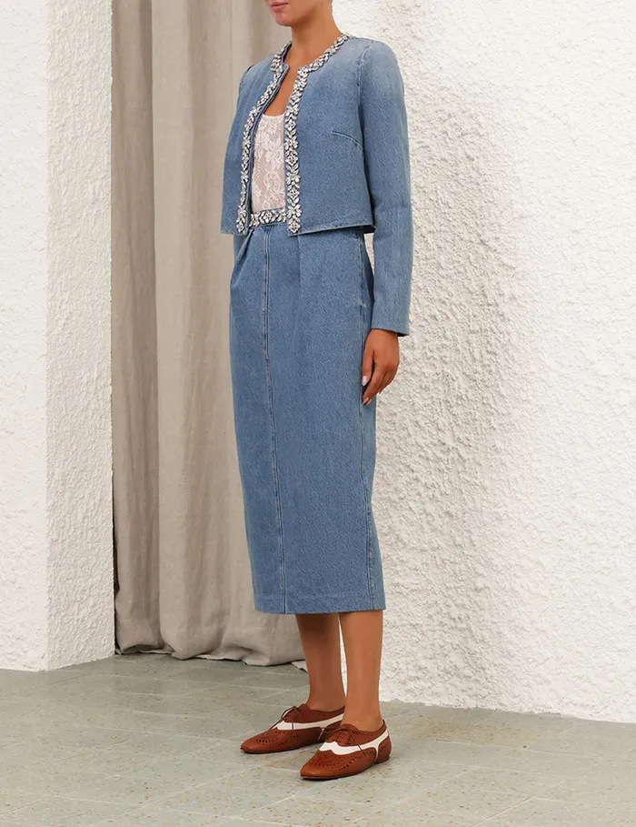 Women Zimmermann Denim Crush Embellished Denim Jacket Blue Moon