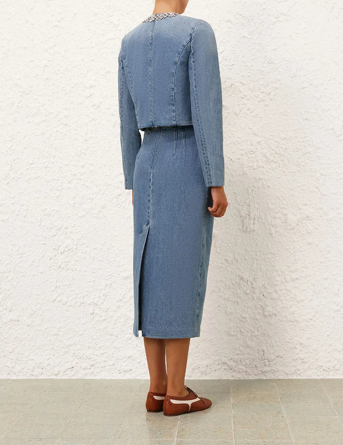 Women Zimmermann Denim Crush Embellished Denim Jacket Blue Moon