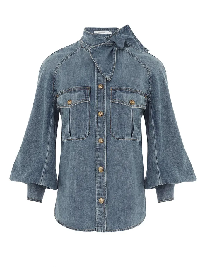 Women Zimmermann Denim Illustration Raglan Shirt Neptune