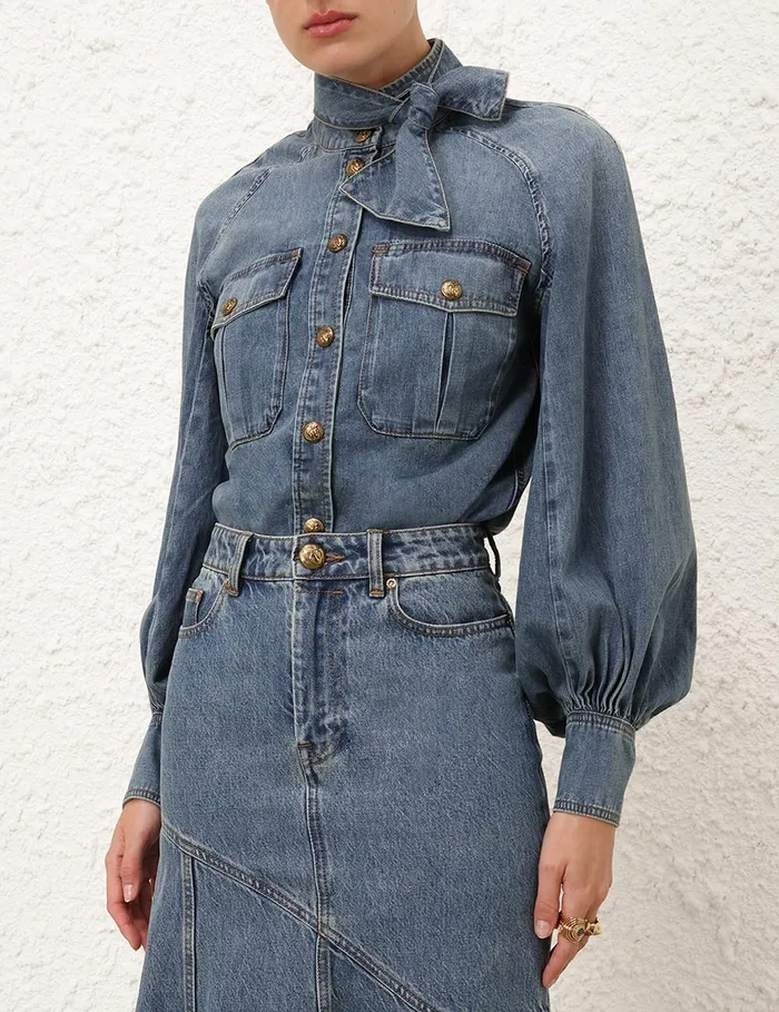 Women Zimmermann Denim Illustration Raglan Shirt Neptune