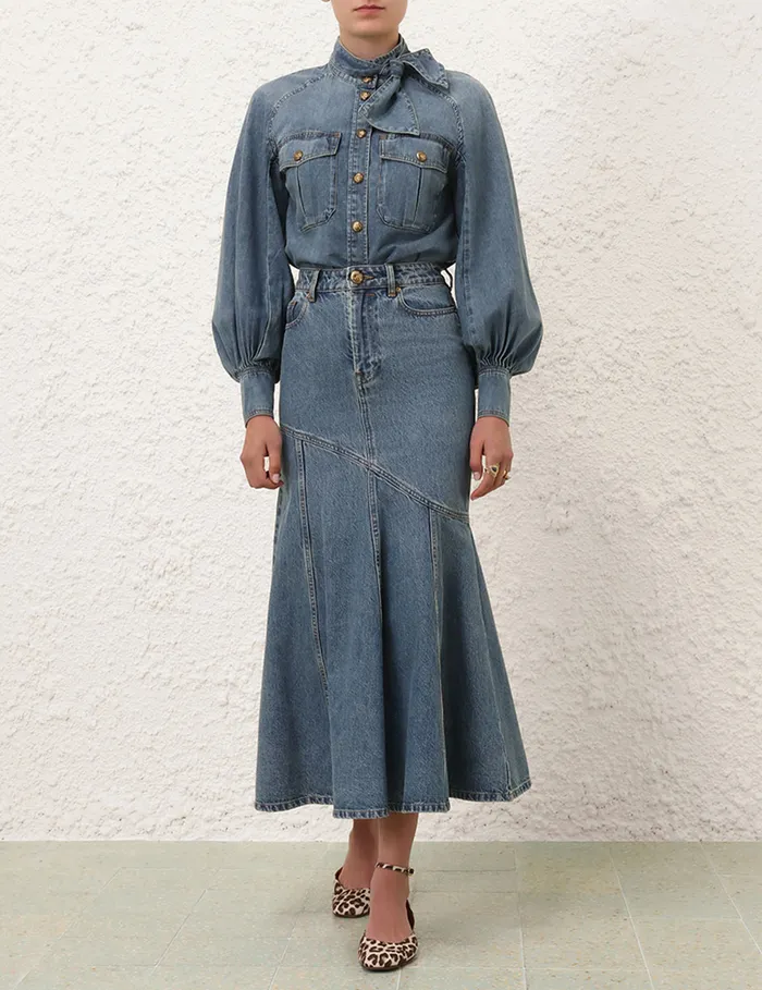 Women Zimmermann Denim Illustration Raglan Shirt Neptune