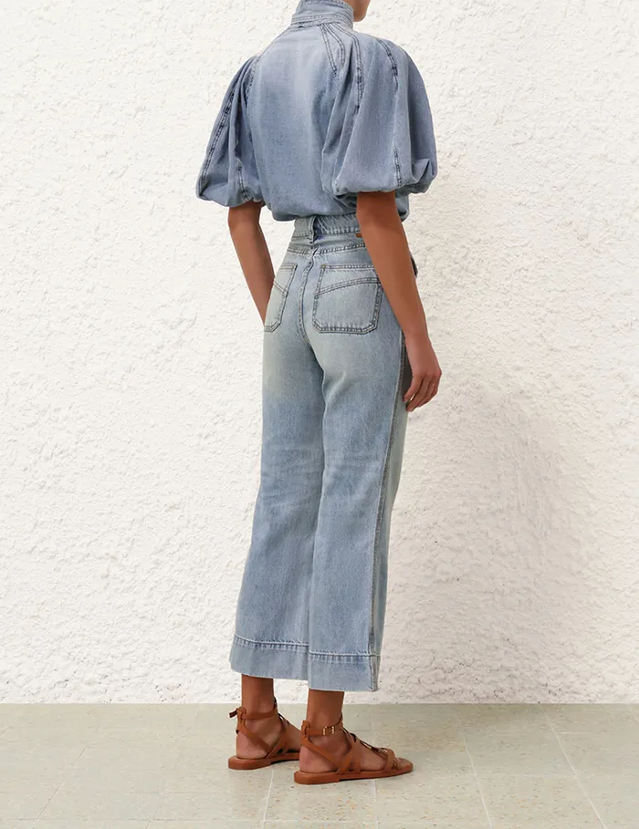 Women Zimmermann Denim Lantern Sleeve Shirt Faded Blue
