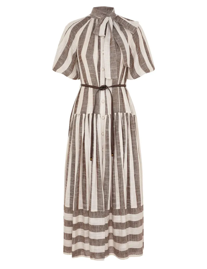 Women Zimmermann Dresses and Coverups Acacia Blouson Shirt Dress Chocolatecream Stripe