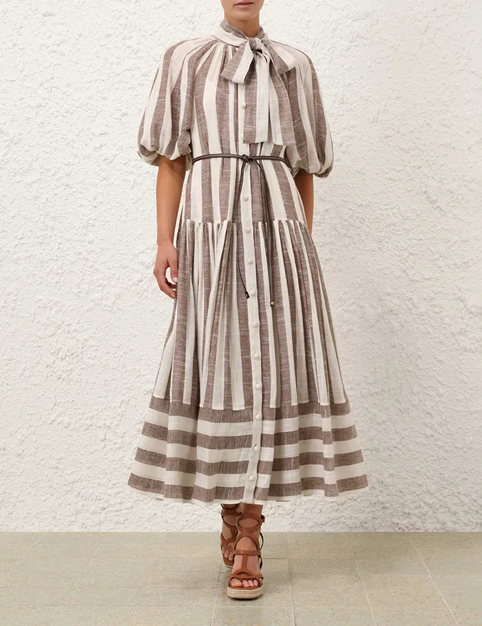 Women Zimmermann Dresses and Coverups Acacia Blouson Shirt Dress Chocolatecream Stripe
