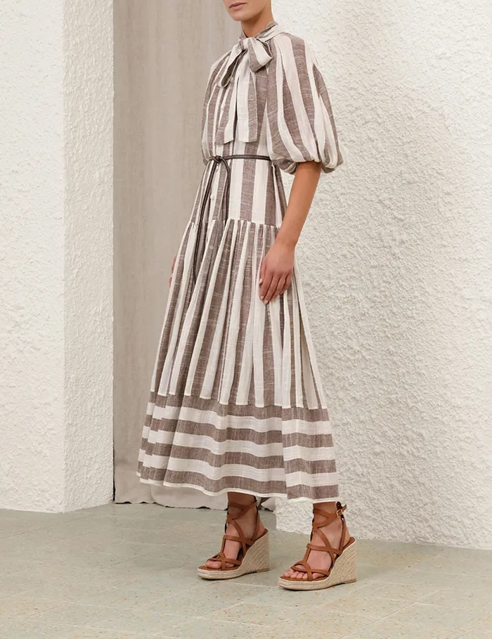 Women Zimmermann Dresses and Coverups Acacia Blouson Shirt Dress Chocolatecream Stripe