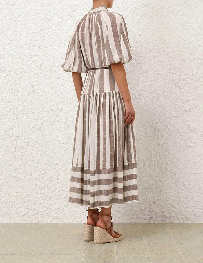 Women Zimmermann Dresses and Coverups Acacia Blouson Shirt Dress Chocolatecream Stripe
