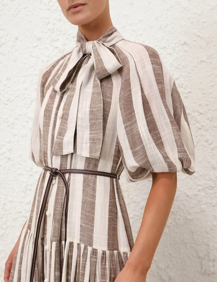 Women Zimmermann Dresses and Coverups Acacia Blouson Shirt Dress Chocolatecream Stripe