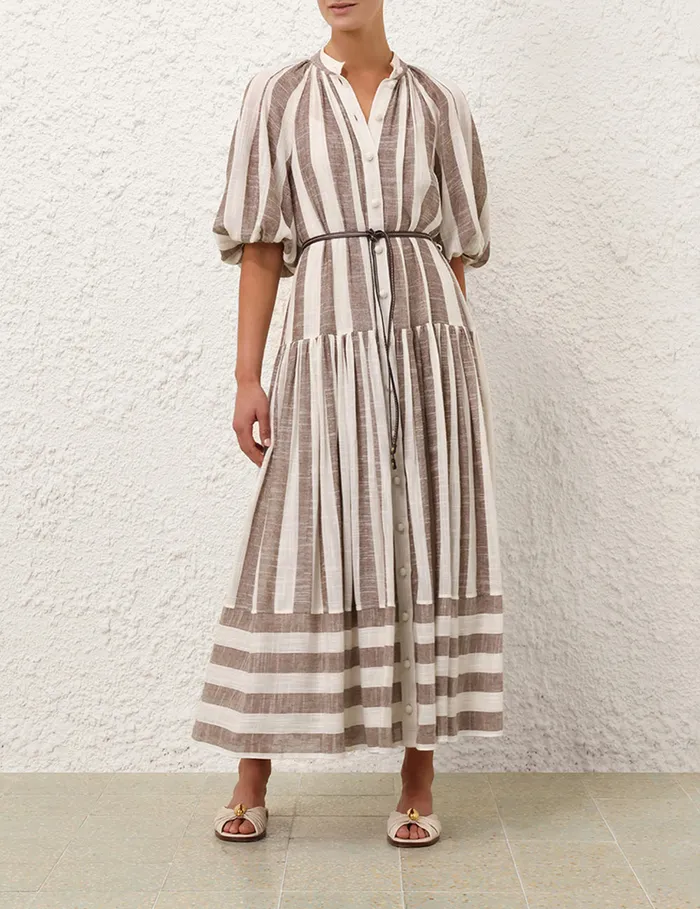 Women Zimmermann Dresses and Coverups Acacia Blouson Shirt Dress Chocolatecream Stripe