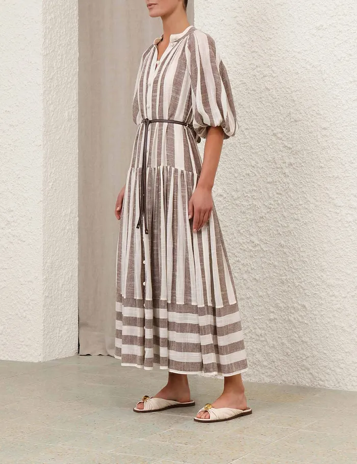 Women Zimmermann Dresses and Coverups Acacia Blouson Shirt Dress Chocolatecream Stripe