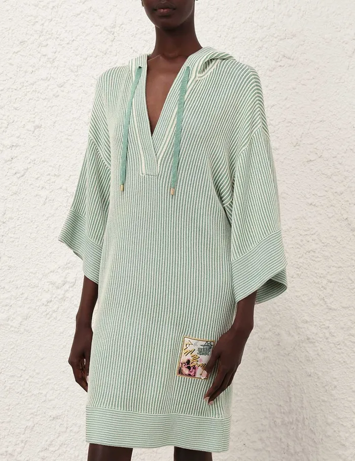 Women Zimmermann Dresses and Coverups Acacia Stripe Hooded Mini Greencream